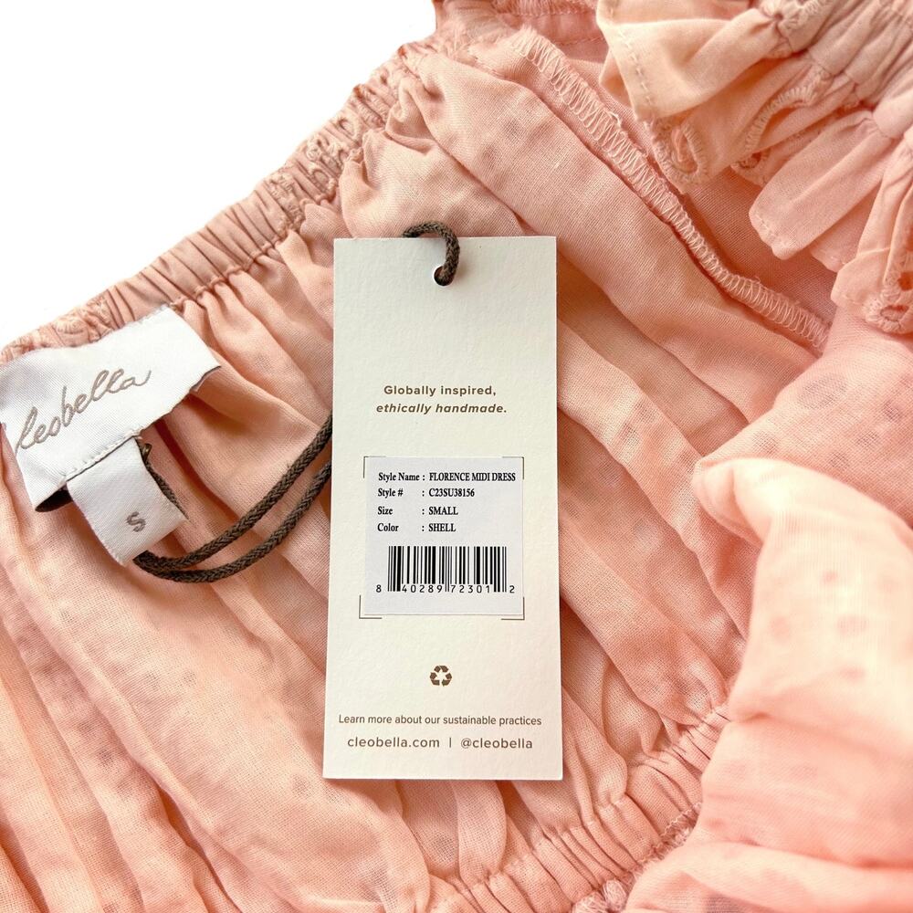 Cleobella Florence Midi Dress in Shell Eyelet Puff Sleeve Organic Cotton S NWT - Picture 7 of 16